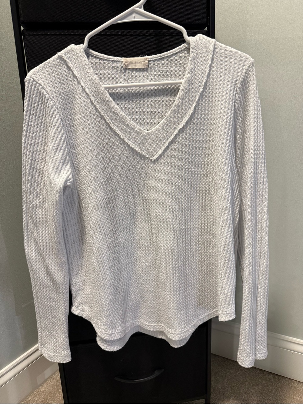 Altar’d State Women's White waffle V-Neck Long Sleeve Top